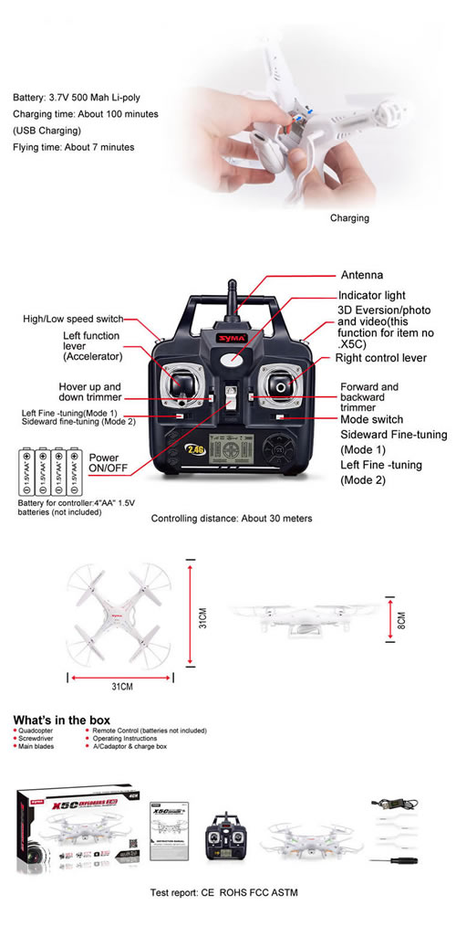 Syma X5C 2.4G 4-Channel QuadCopter (HD CAM)