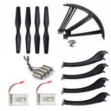 Syma Spare Parts 3.7V 500mAh Battery 2pcs + CW CCW Motor 2A + 2B + Landing Gear Protective Frame Main Blade Propeller Black for Syma X5HC X5HW RC Quadcopter Drone Accessories