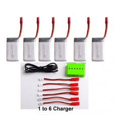 Syma 6 in 1 Charger Set + 6PCS Battery Charging Conversion Line With 6PCS 3.7V 850mAh Battery for Syma X54HC X54HW X56 X56W Folding RC Quadcopter Drone