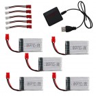 Syma 5 in 1 Battery Charger Add 5pcs Charger adapter cable Add 5 pcs 3.7V 500Mah Lipo Battery for Syma X5HC X5HW RC Quadcopter